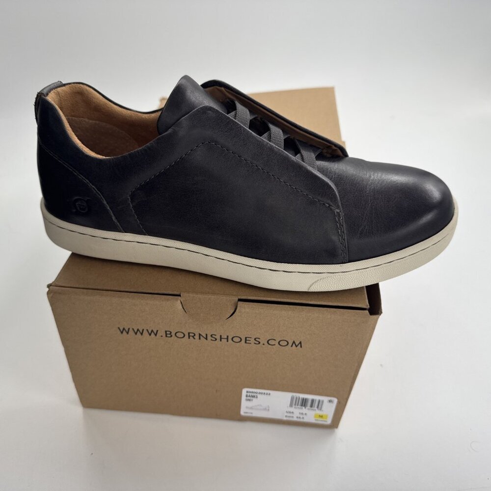 Born Banks Leather Slip On Shoes Mens 10.5 M Dark Gray Loafers Sneakers NEW